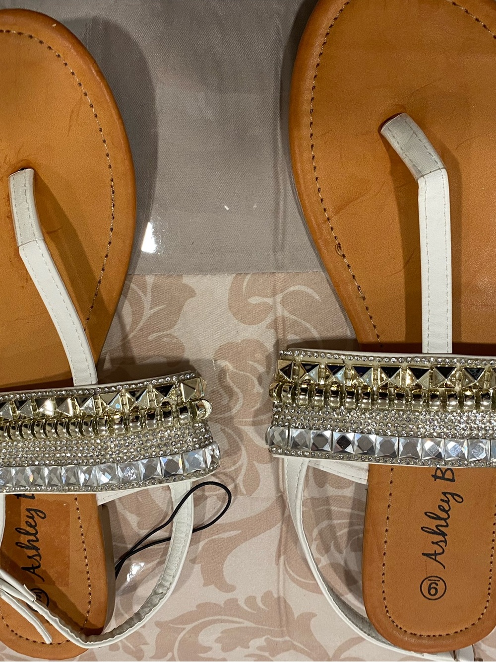 Ashley By 26 International White Embellished T-Strap Sandals